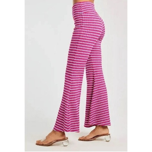 NWT Year Of Ours L Striped Pink Ribbed Flared Women's Pants - Picture 3 of 9